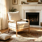Rubber Wood Accent Chair, Upholstered Fabric Living Room Chair