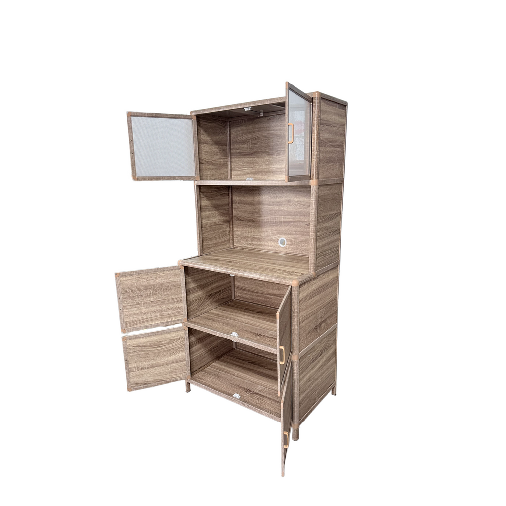 Tall Storage Cabinet, 31.50" W x 19.69" D x 65.75" H, Freestanding Indoor & Outdoor Storage Cabinet with Ribbed Acrylic Doors, 6-Door Utility Cabinet for Kitchen, Entryway, Patio & Garage
