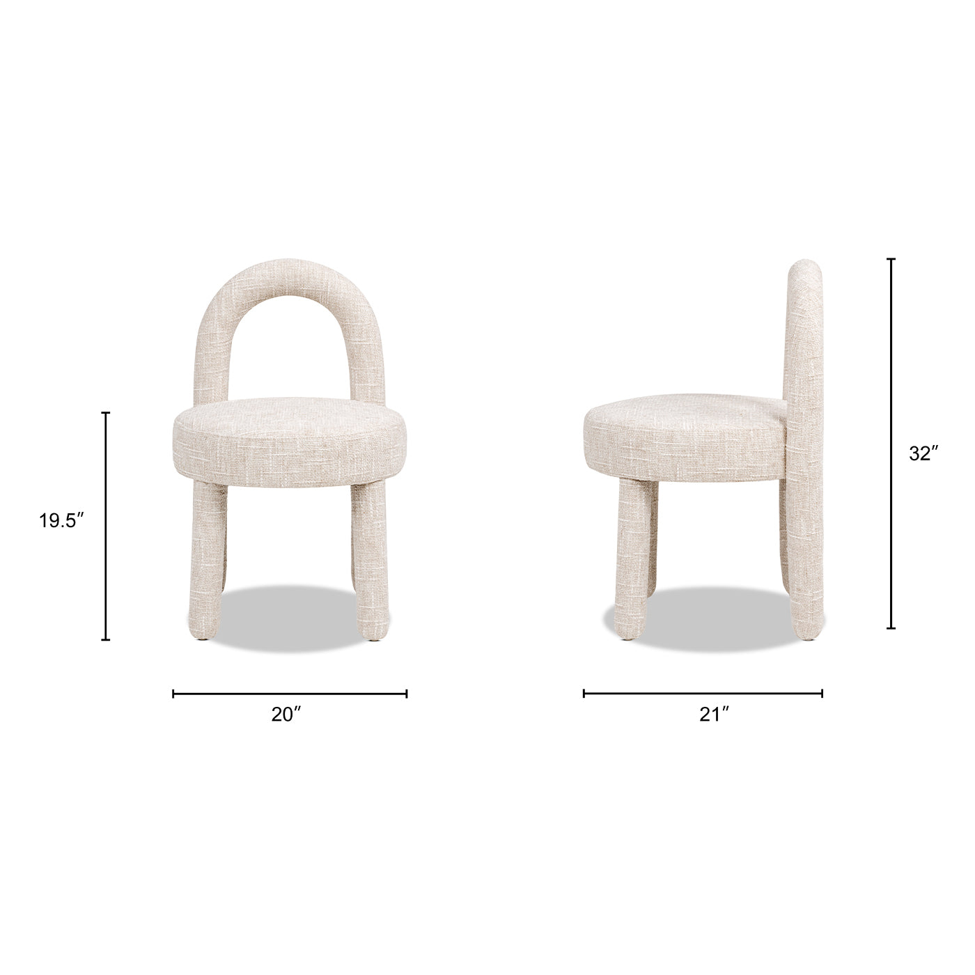 Penny Round Arched Fully Upholstered Dining Side Chair, Set of 2, Travertine