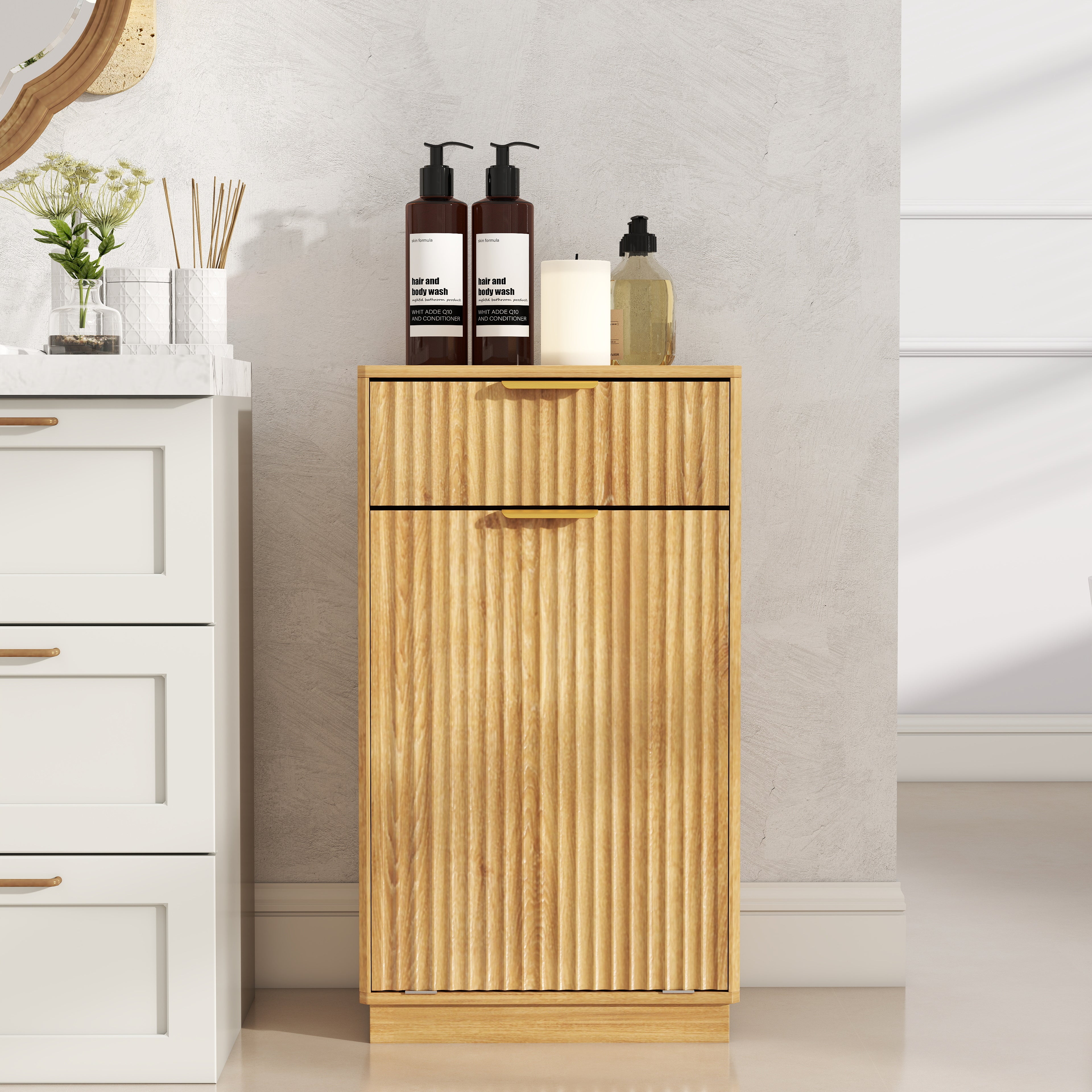 10-Gallon Woodgrain Tilt-Out Trash Can Cabinet