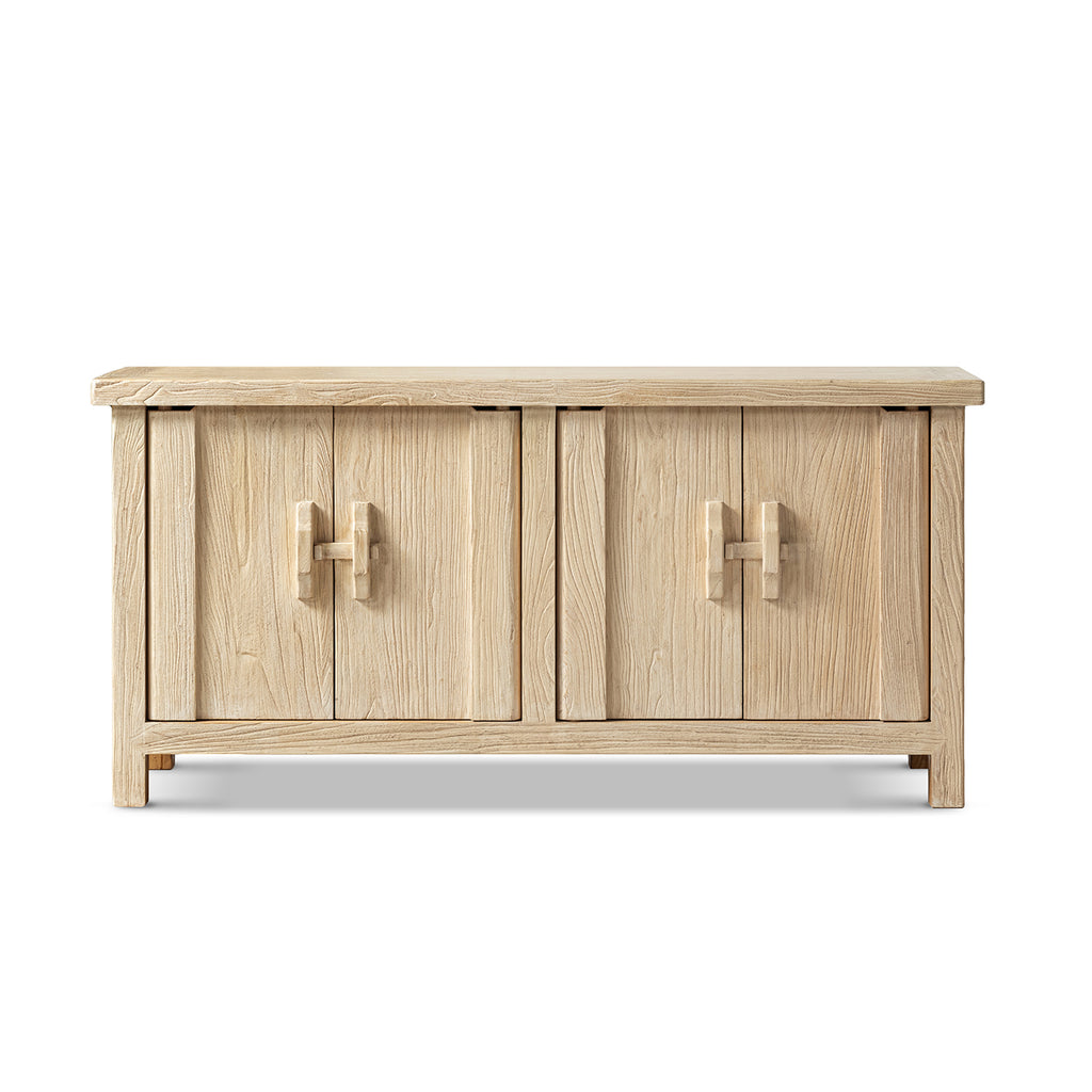 Rowan 63-Inch Elm Wood 4-Door Cabinet, Light Natural Brown