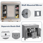 36" Bathroom Vanity with Top Sink, Mirror Cabinet
