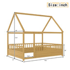 Full Size Floor Wooden Bed with House Roof Frame