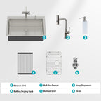 33" Drop-in Kitchen Sink with Pull-out Faucet and Soap Dispenser