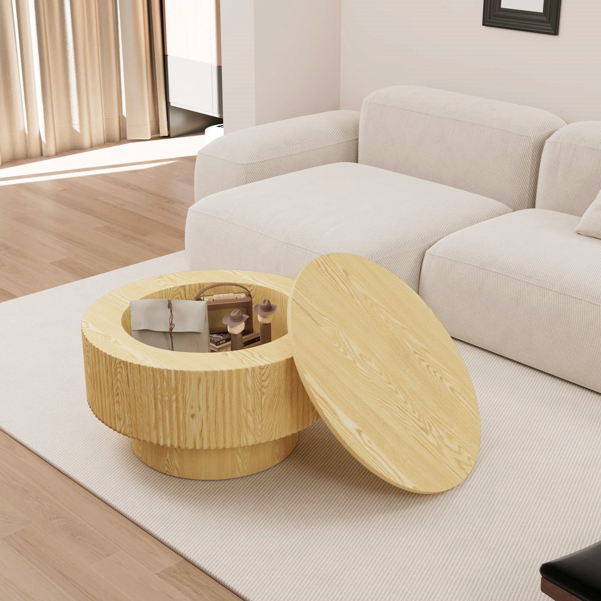 MDF Modern Round Coffee Table and 2 PU Dining Chairs Set