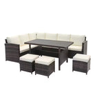 7 Piece Wicker Outdoor Dining Set, 9-Seat Outdoor Sectional