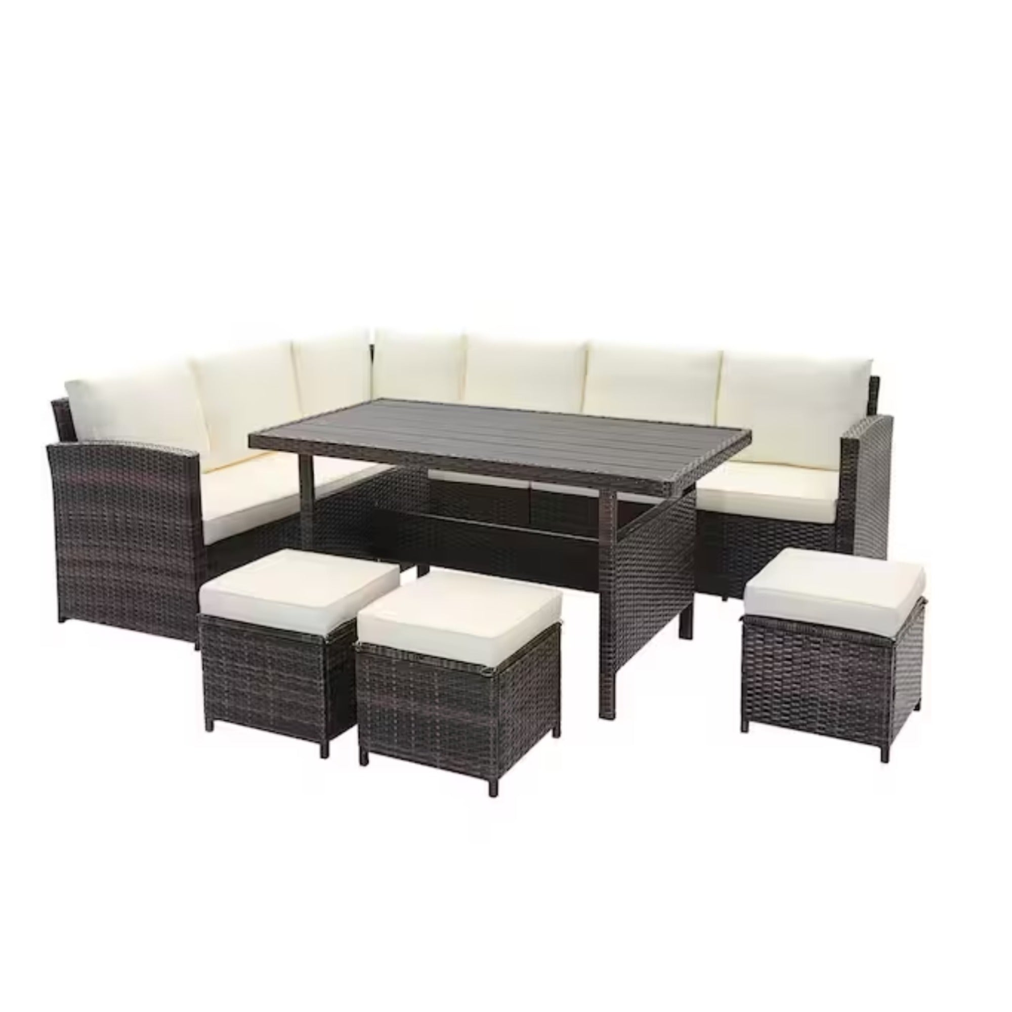 7 Piece Wicker Outdoor Dining Set, 9-Seat Outdoor Sectional