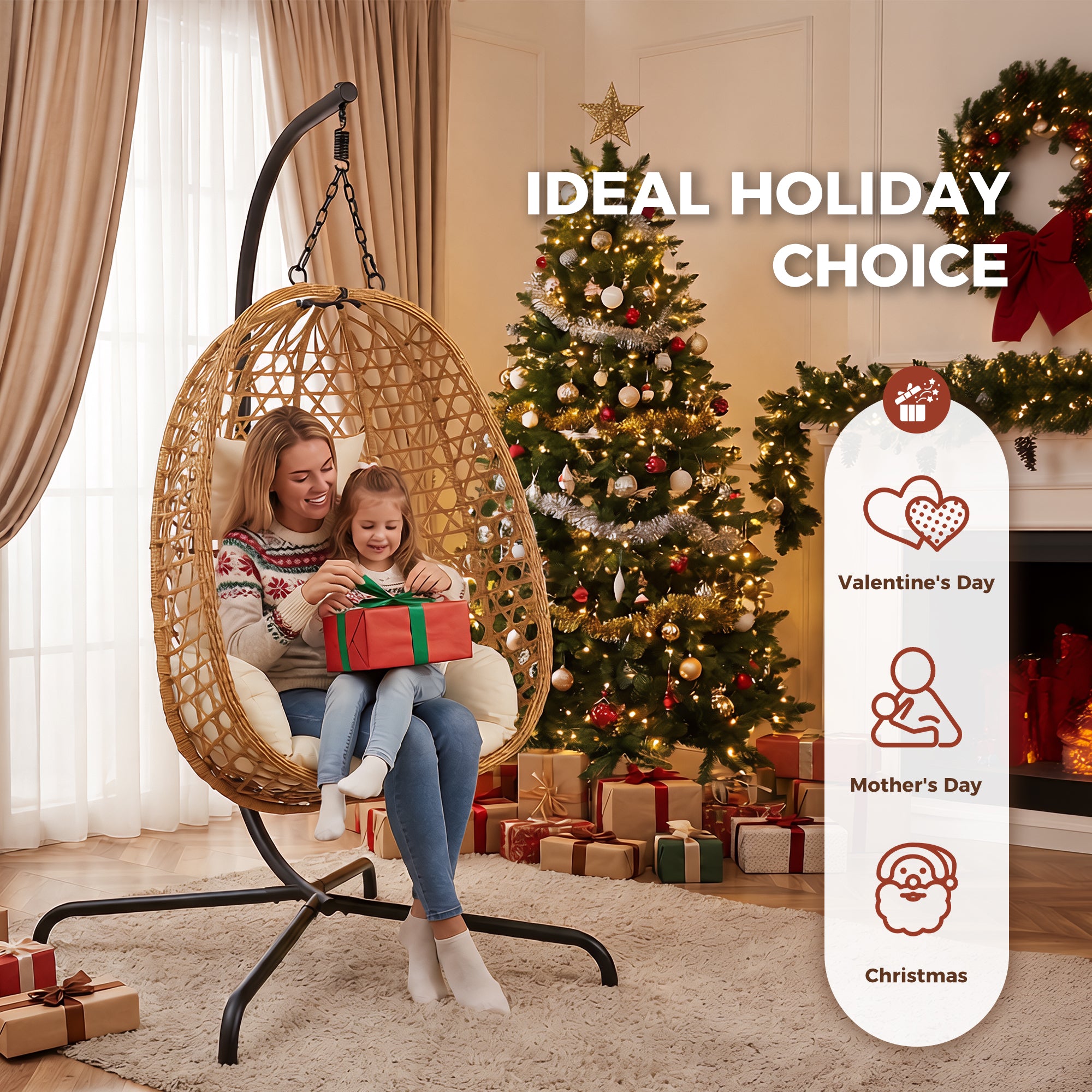 Egg Chair with Stand, Patio Wicker Hanging Chair