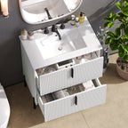 30" Bathroom Vanity with Ceramic Sink and Fluted Design