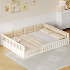 Wood Full Size Upholstered Platform Bed with Guardrail and Pillow