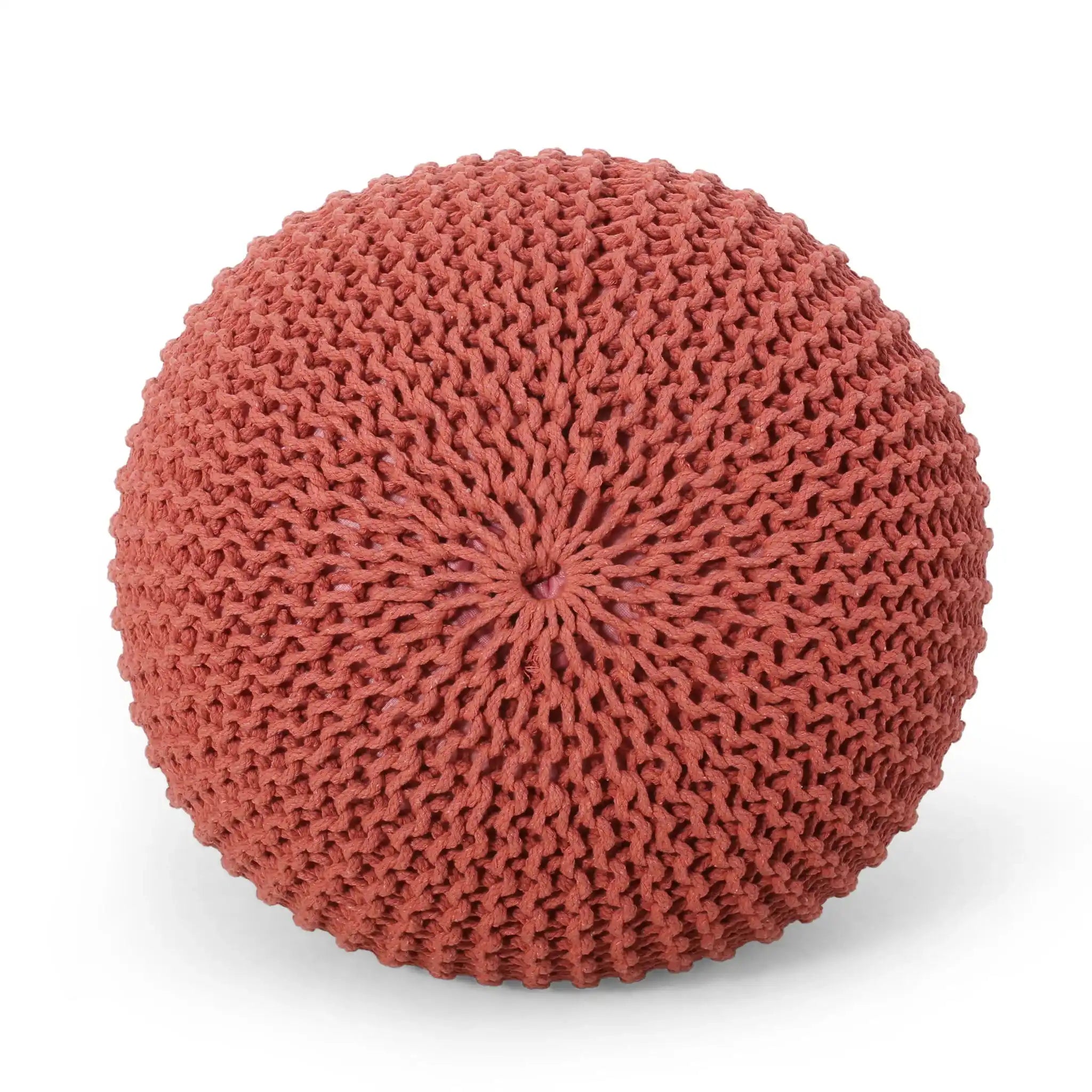 Bordeaux Knitted Cotton Round Pouf Ottoman Floor Cushion