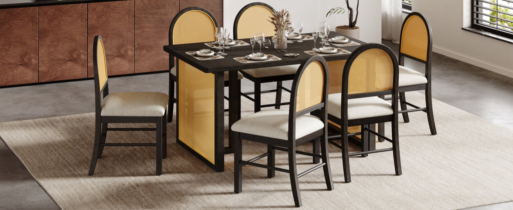 TREXM 7-Piece Farmhouse Dining Table Set for 6