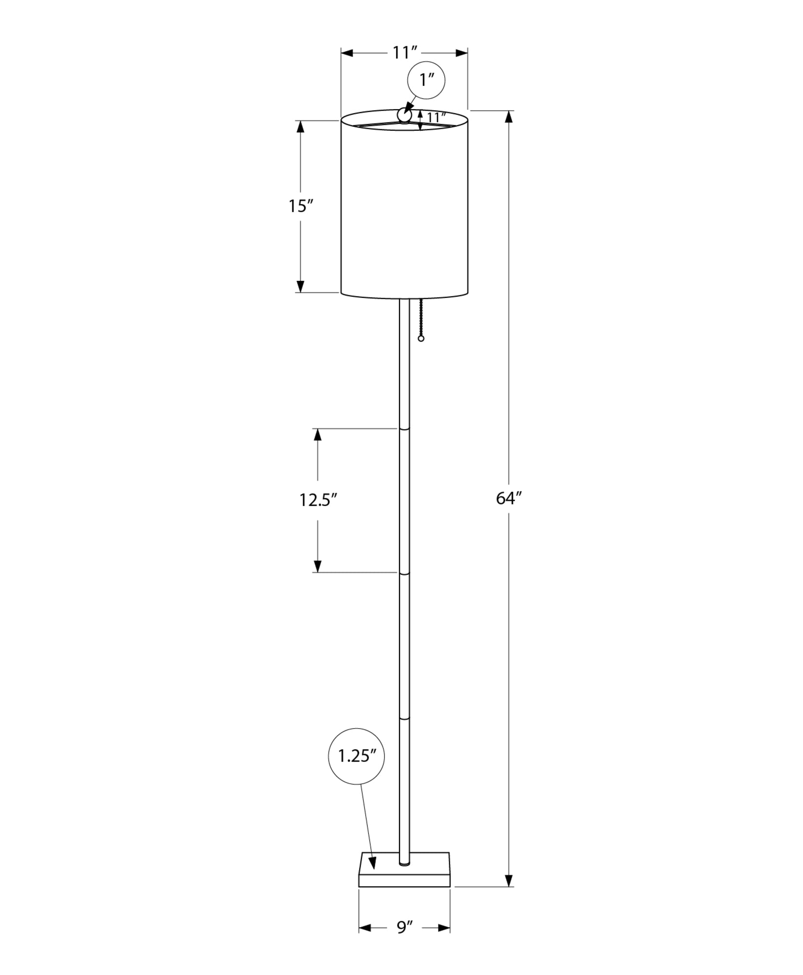 62"h Brass Metal Floor Lamp