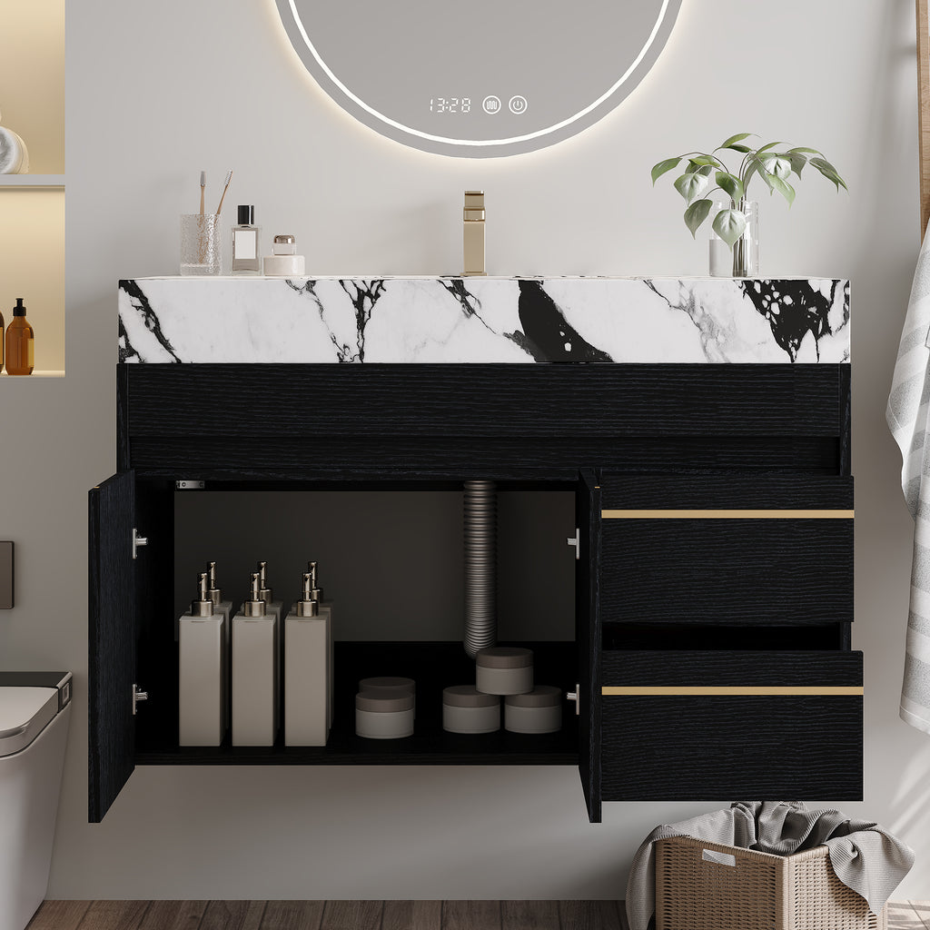 36" Floating Bathroom Vanity with Ceramic Sink and Faux Marble Top