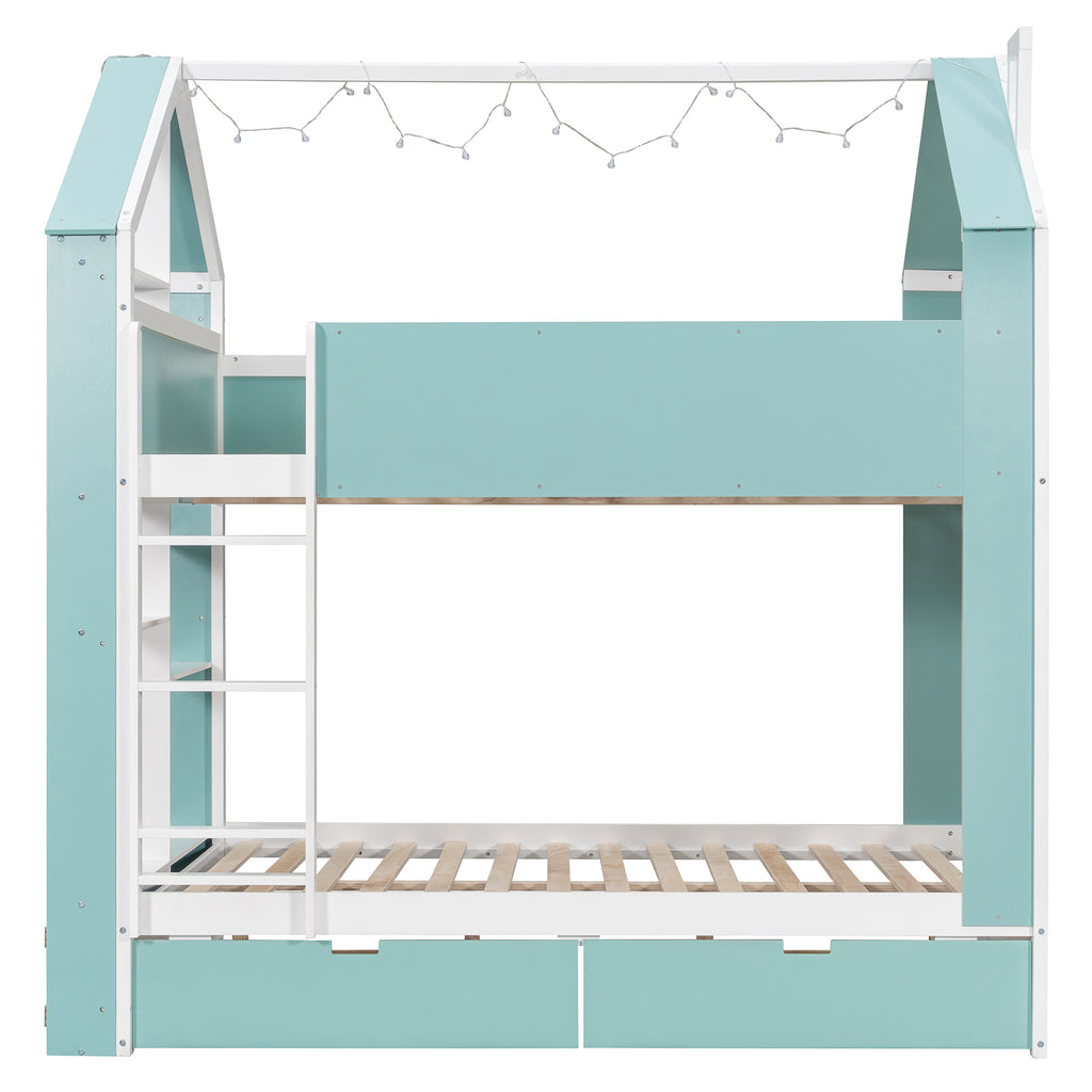 Full Size Bunk Bed with Storage Drawers & Shelves