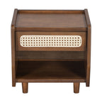 Walnut Nightstand with Rattan Detail