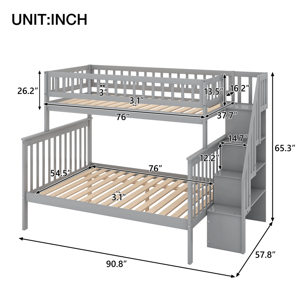 Twin Over Full Stairway Bunk Bed with Storage