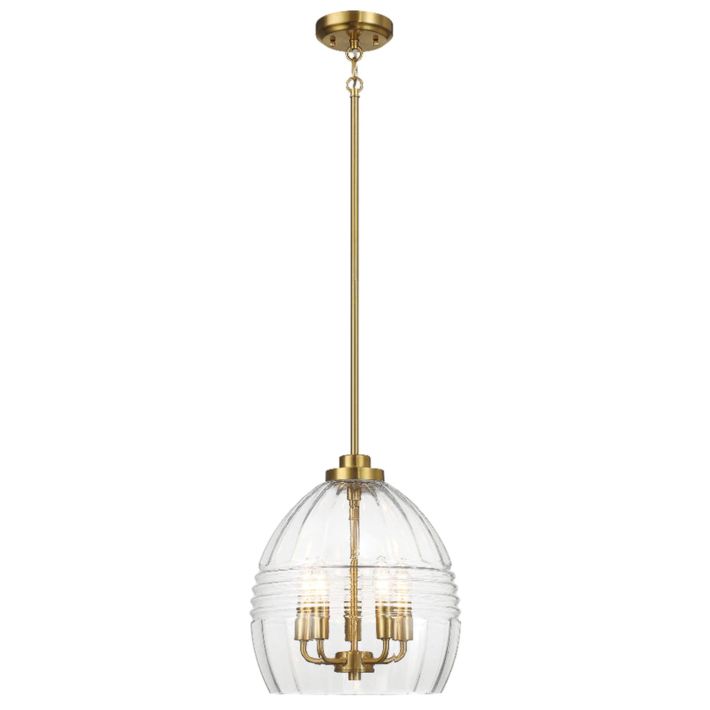 Zen Five Pendant Chain Hanging Light with Clear Glass - Satin