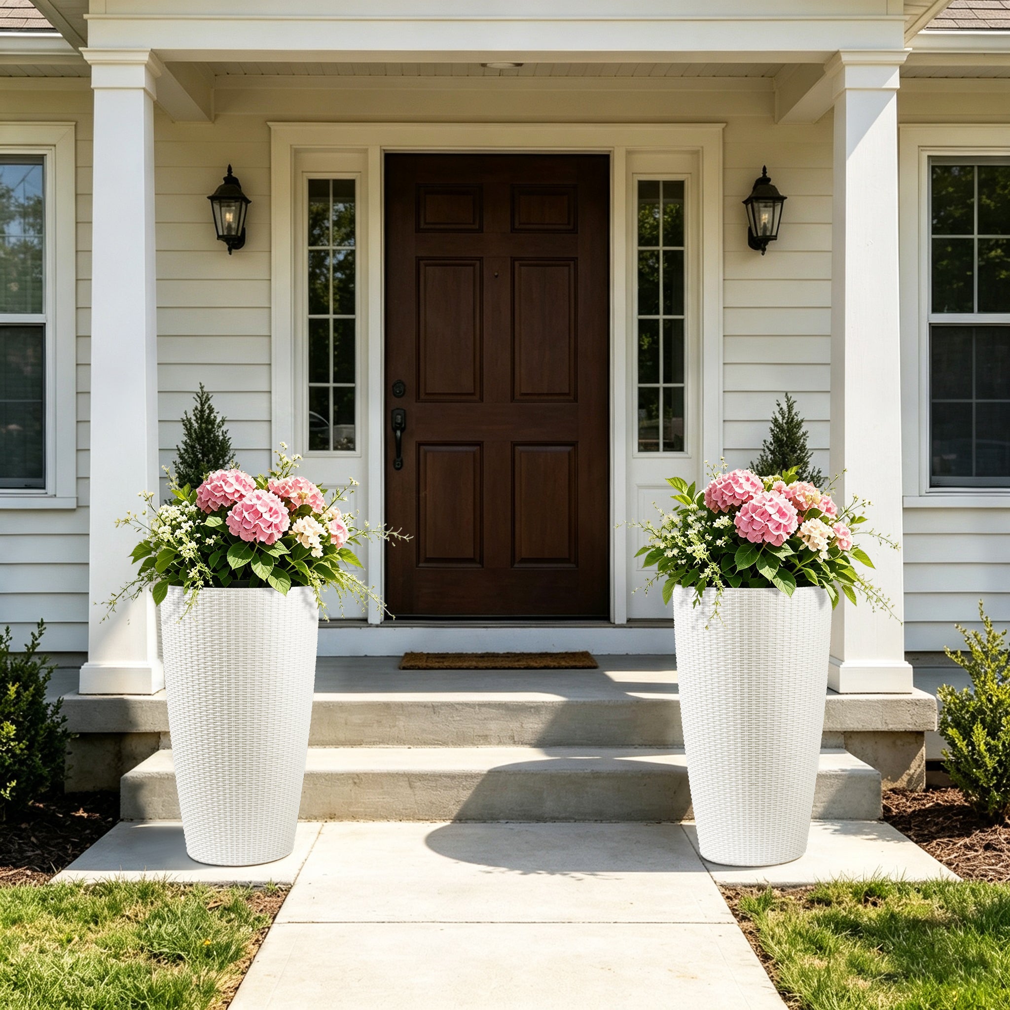 Set of 2 Faux Rattan Tall Planters - 22 inch