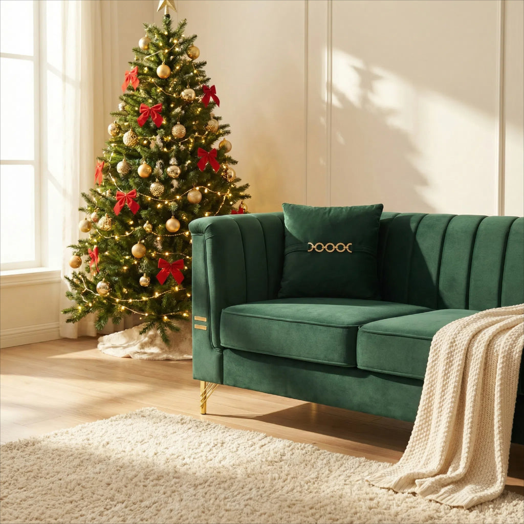FX-P82-GR3 Modern Velvet 3-Seater Chesterfield Style Sofa