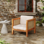 Acacia Wood Outdoor Club Chair with Wicker Armrest