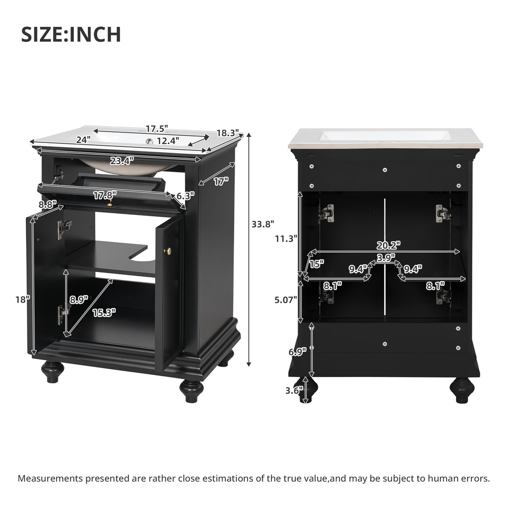 24" Modern Bathroom Vanity with Tip-Out Drawer & Soft-Close Hinges