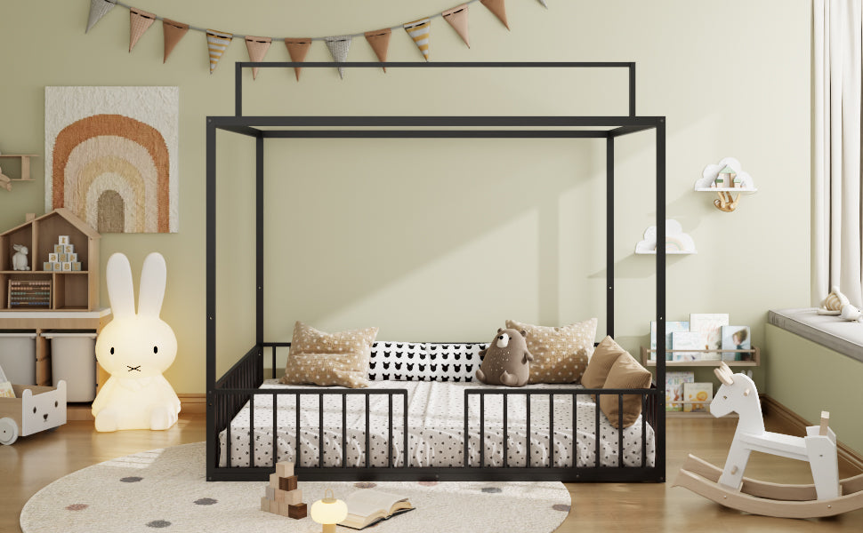 3-in-1 Convertible Montessori Metal Floor Bed