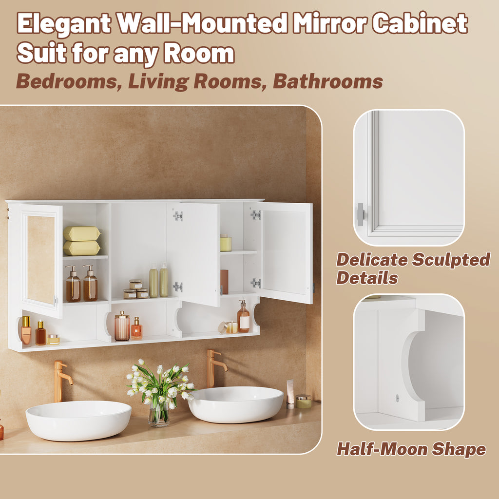 55 Inch Mirror Medicine Cabinet with Open Shelves