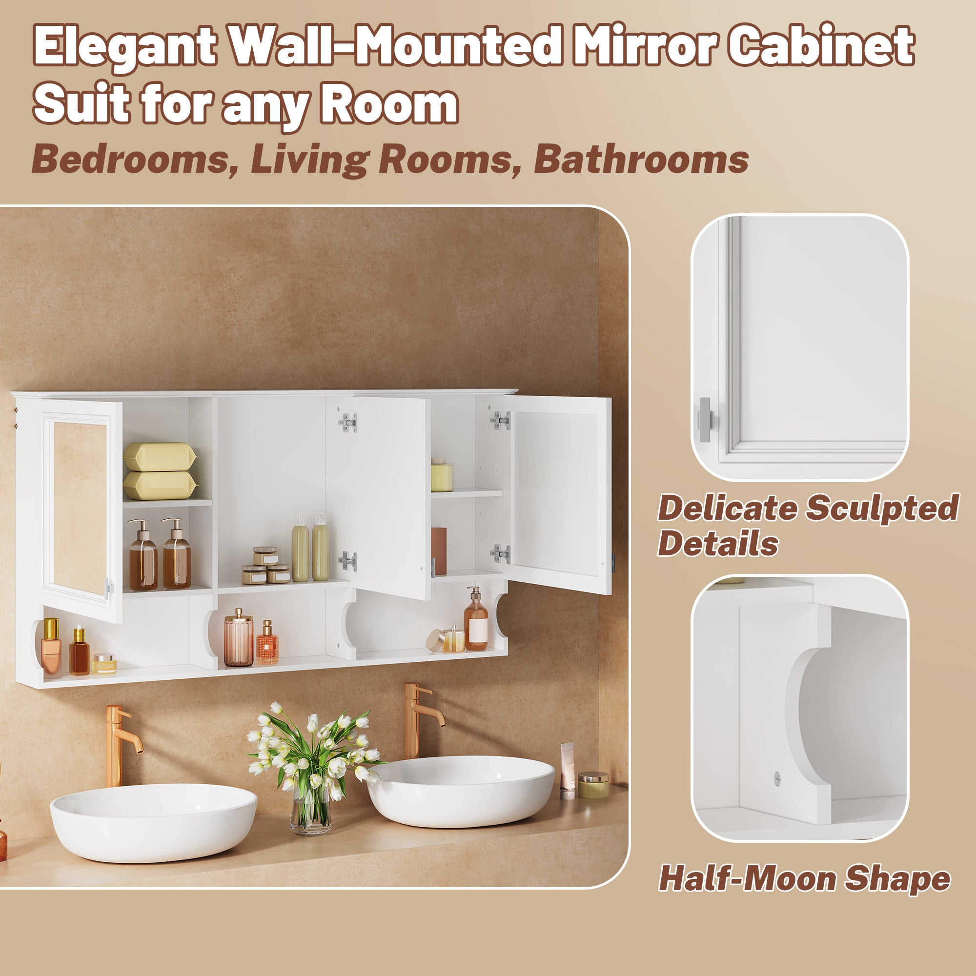 55 Inch Mirror Medicine Cabinet with Open Shelves