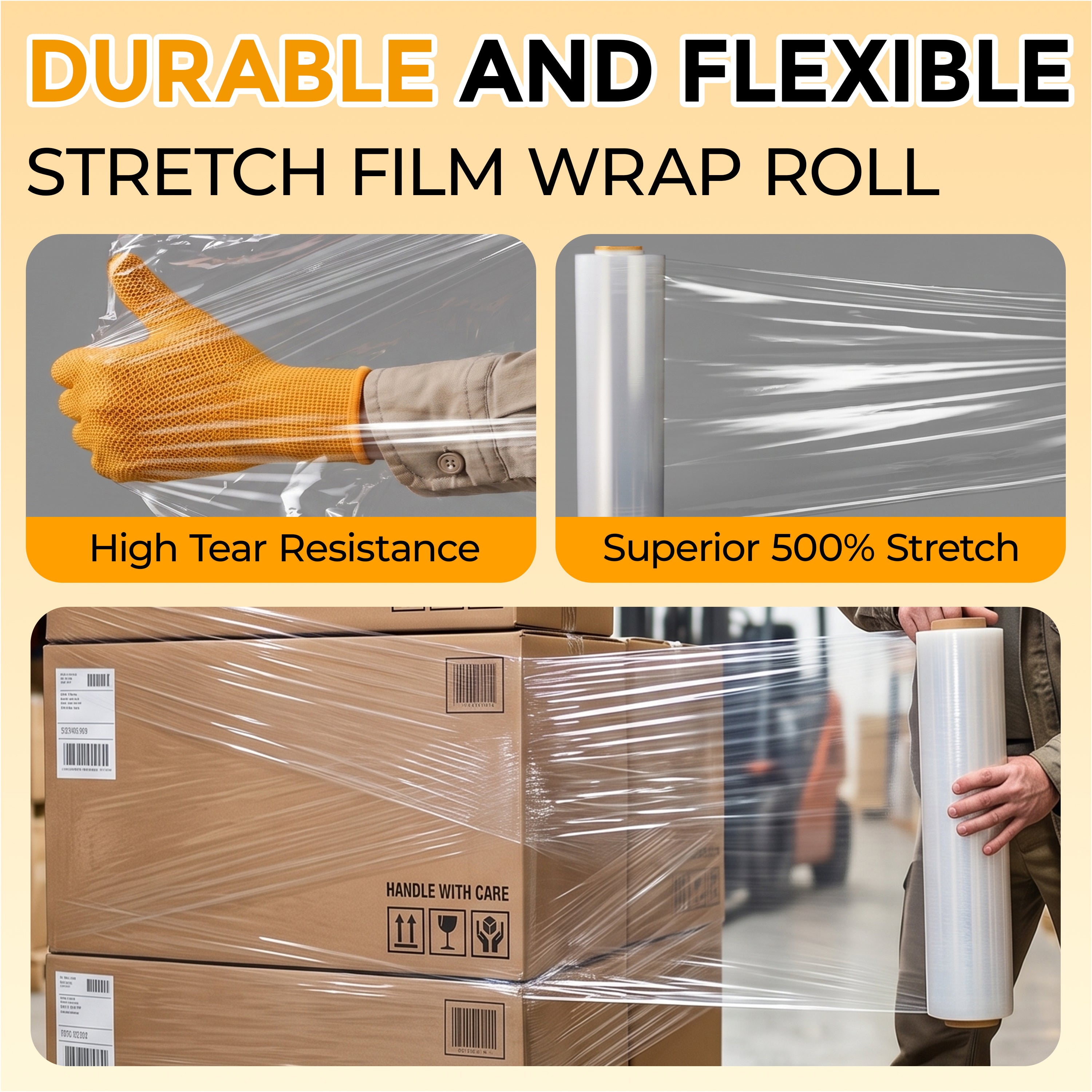 Stretch Wrap Stretch Film Roll - 1000ft Industrial Strength