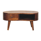 Solid Wood Mini Chestnut Wave Coffee Table, 1-Drawer, 1 Open-Shelf