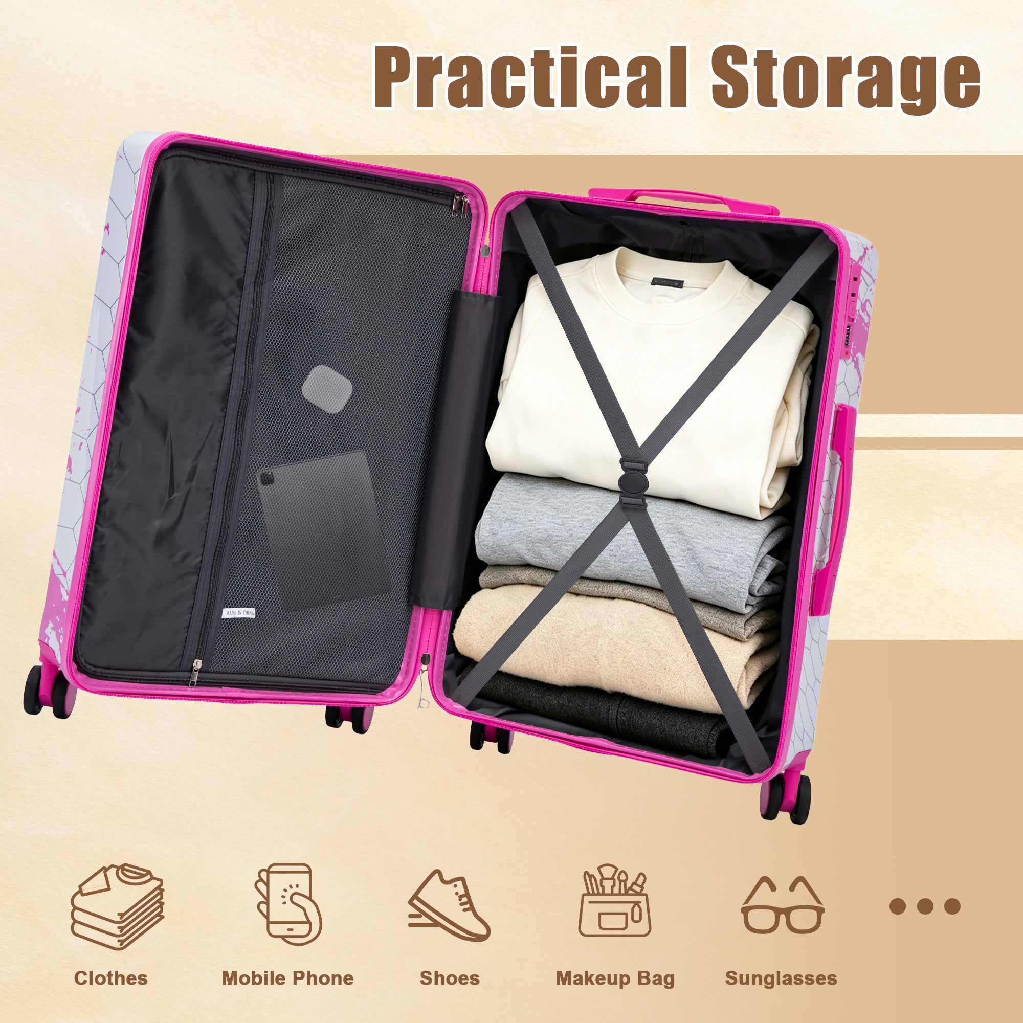 20"/24"/28" 3-Piece PC Spinner Wheel Luggage Set