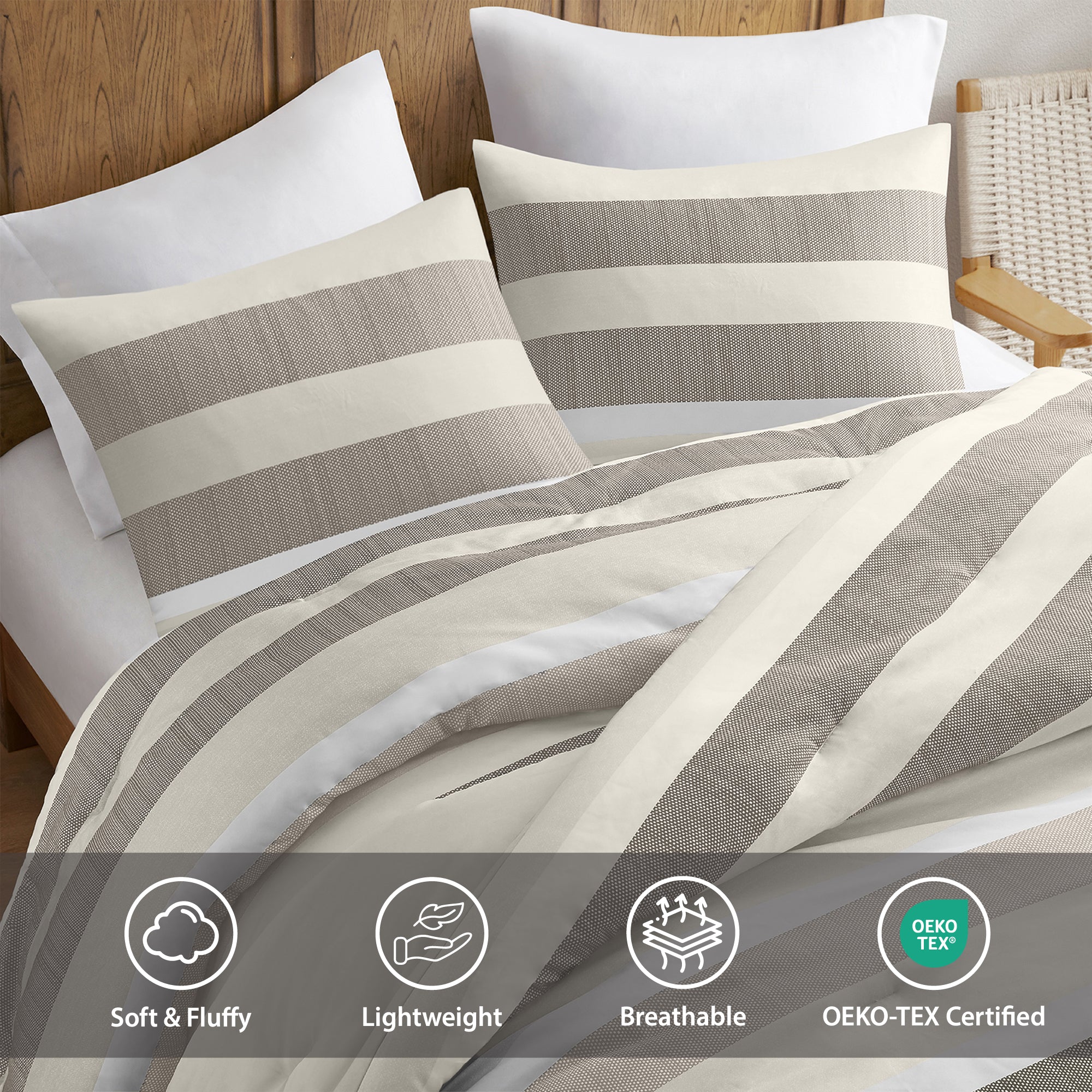 3-Piece King/Cal King Stripe Textured Print Comforter Set