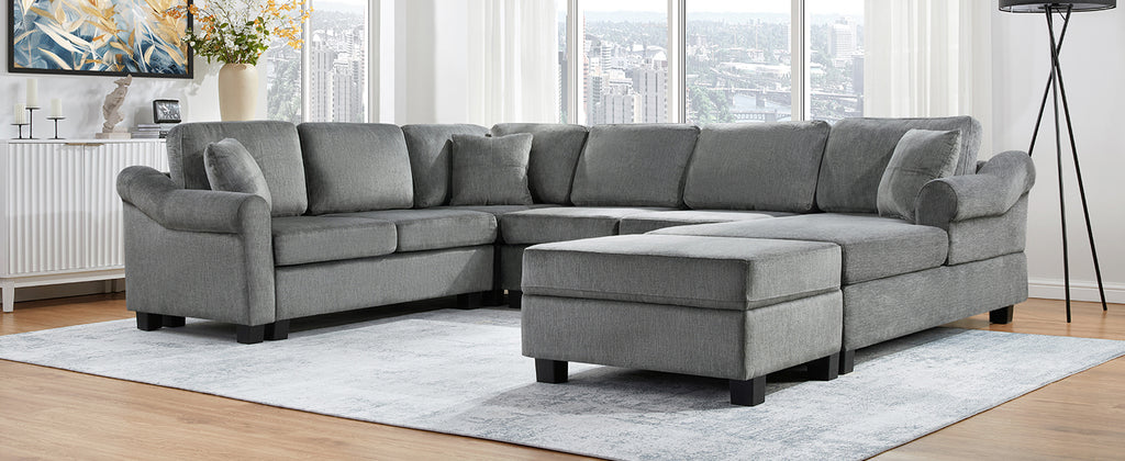 Sectional Sofa 111.8" U-Shaped Chenille Upholstered Couch