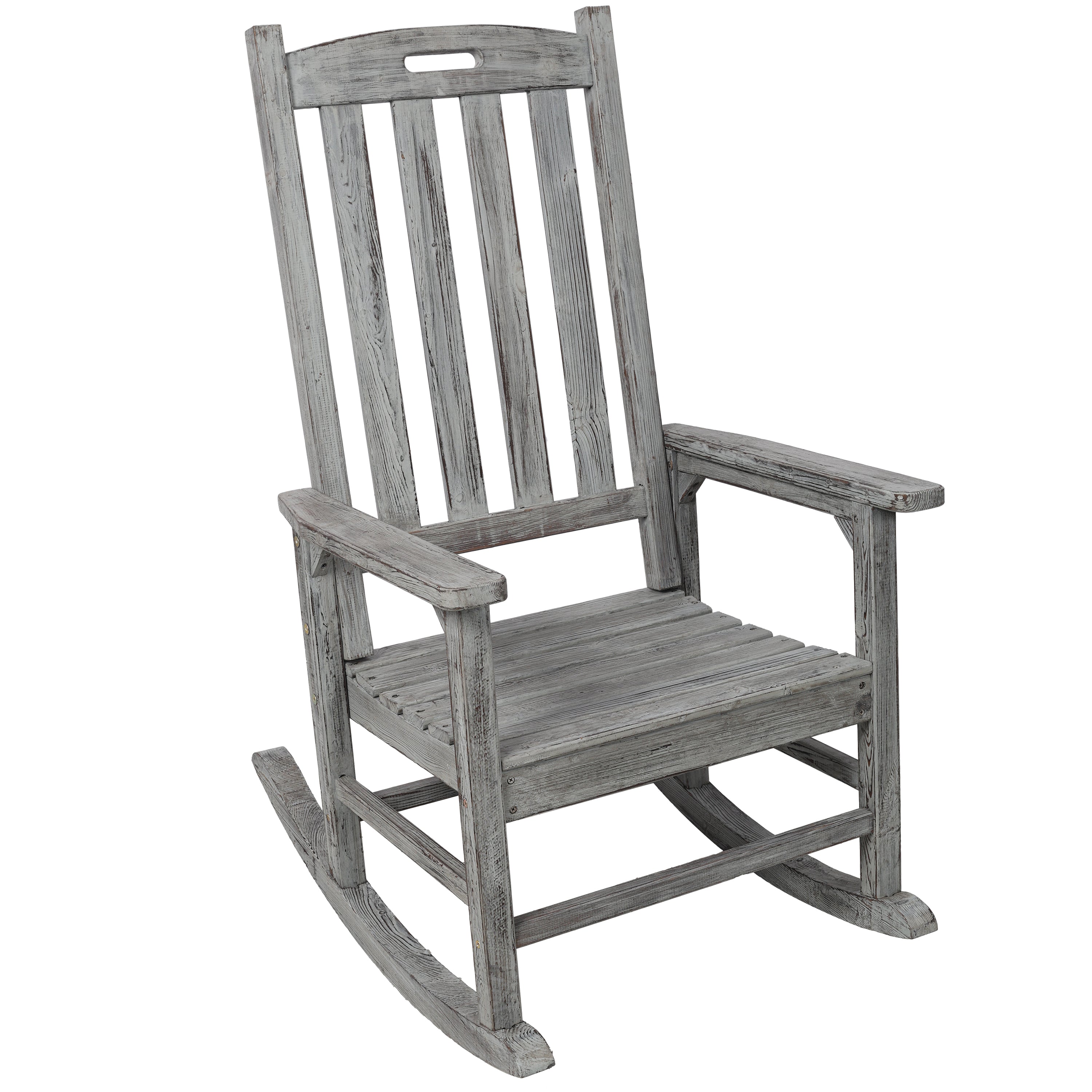 Wooden Oversized Porch Rocker Chair With Wide Seat and Tall Backrest