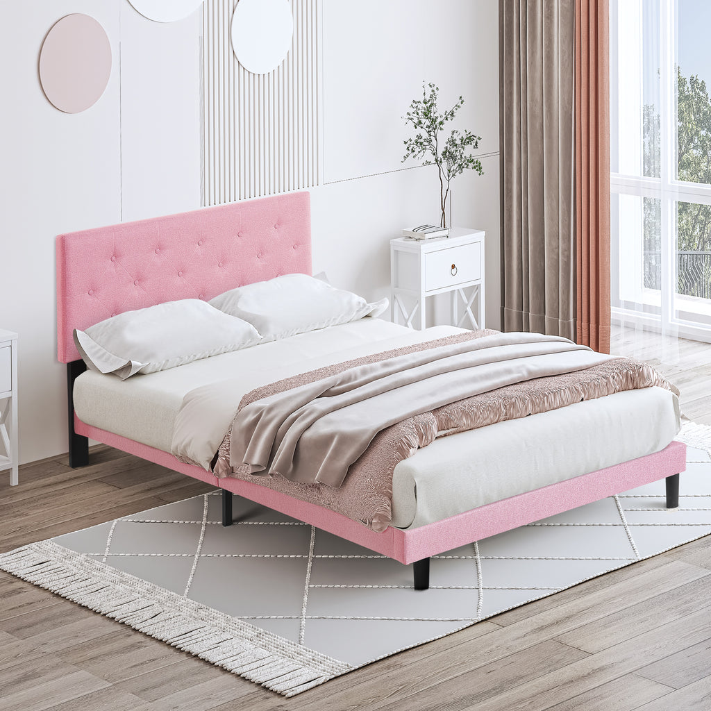 Full Size Upholstered Platform Bed Frame with Modern Button Tufted