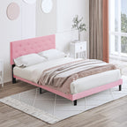 Full Size Upholstered Platform Bed Frame with Modern Button Tufted