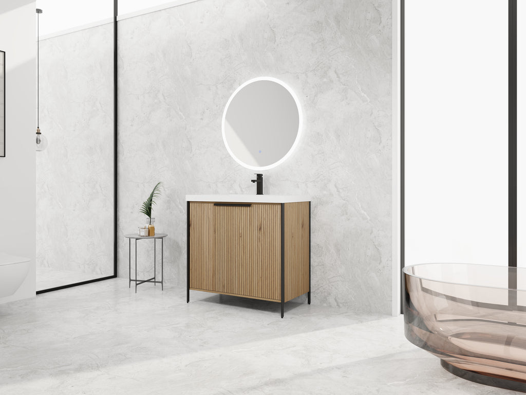 36" Freestanding Bathroom Vanity with Resin Sink & 2 Soft-Close Cabinet Doors
