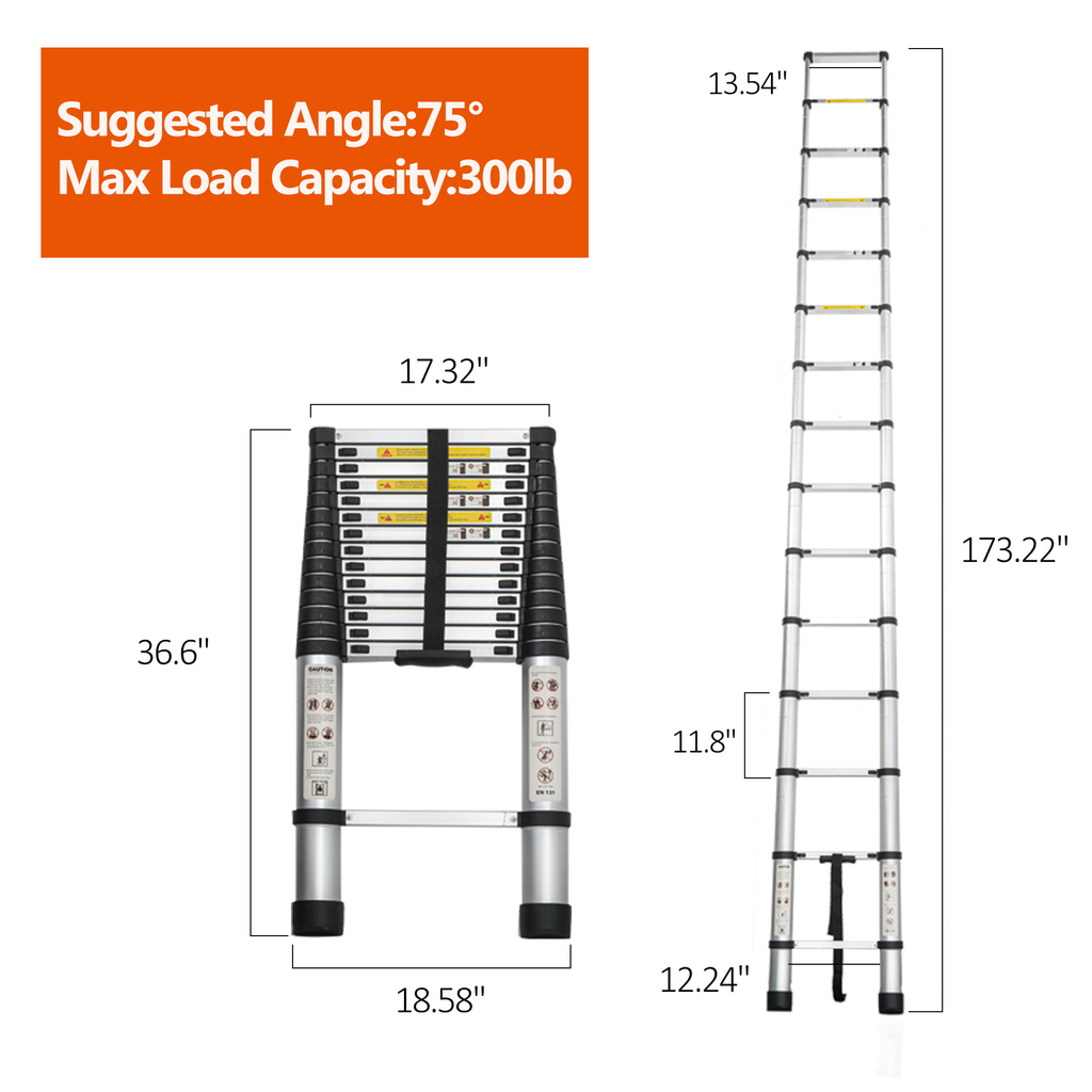 Telescoping Ladder 14.5FT - Multi-Purpose Aluminum Folding Ladder