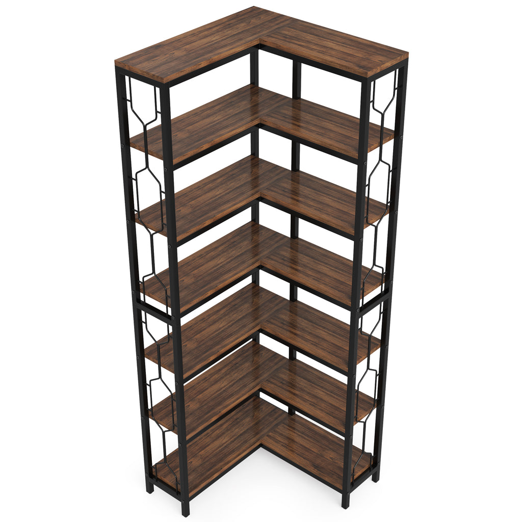 Stylish 7-Tier Industrial Corner Bookshelf