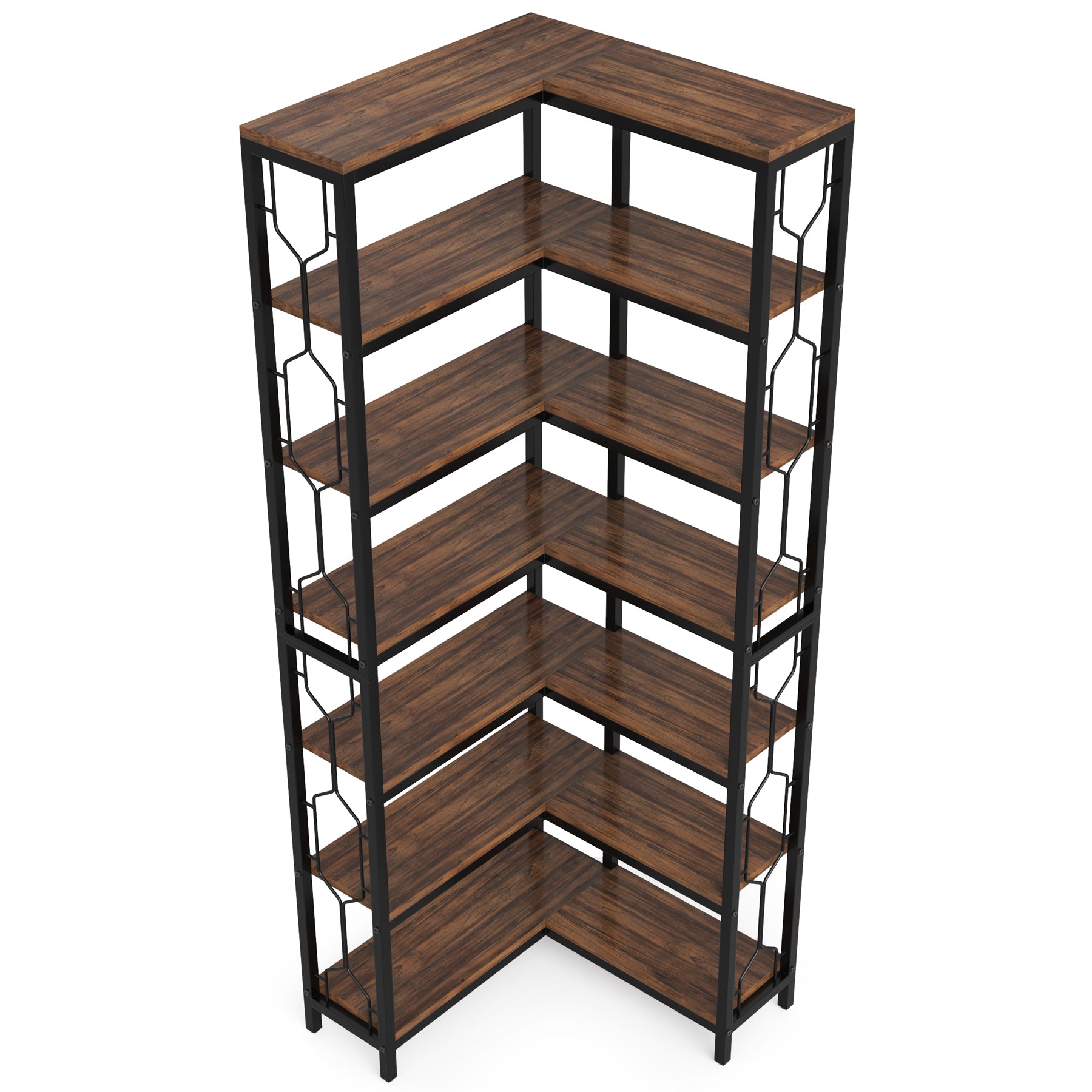 Stylish 7-Tier Industrial Corner Bookshelf