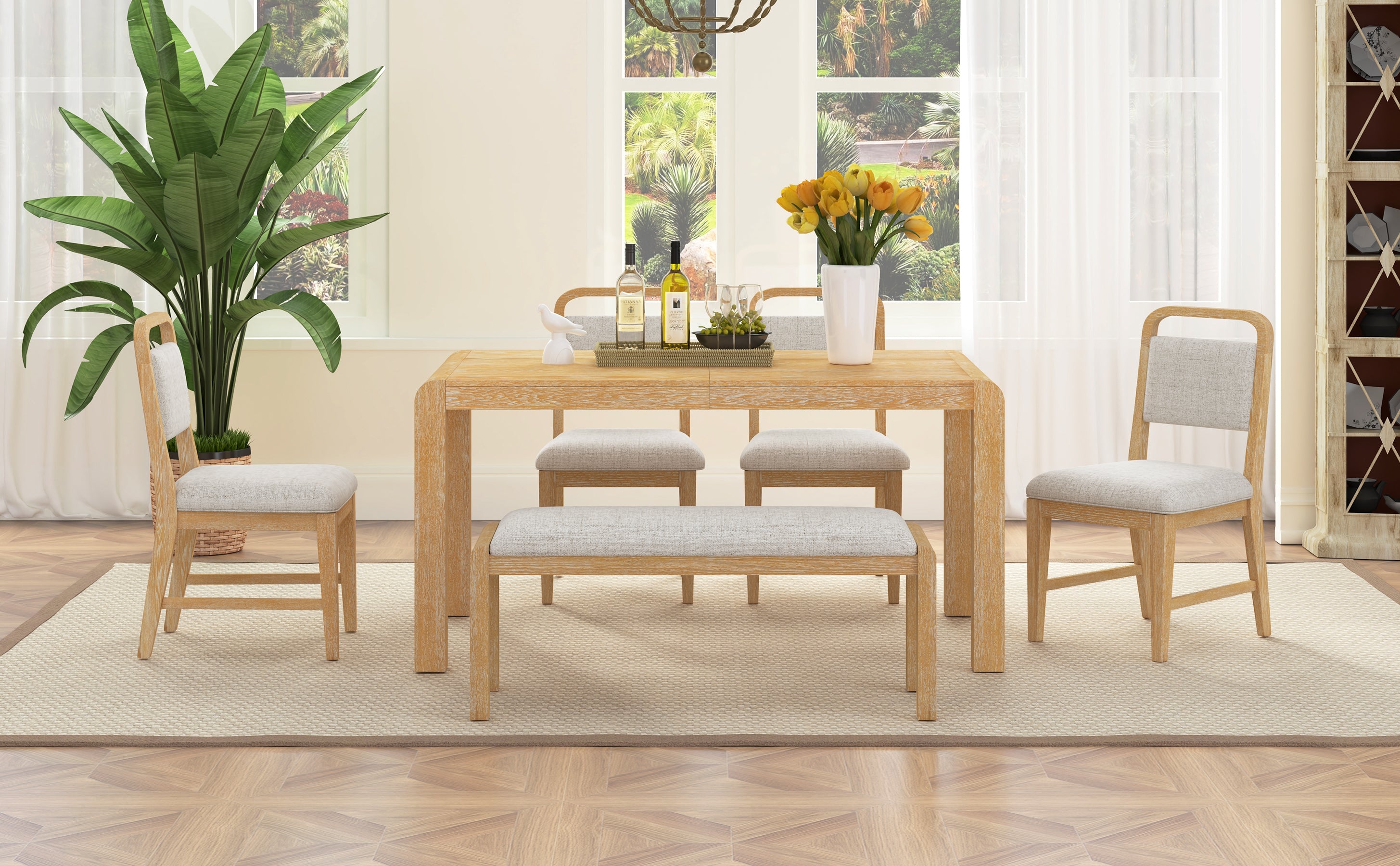 TREXM Vintage Extendable Dining Table Set for 4-6