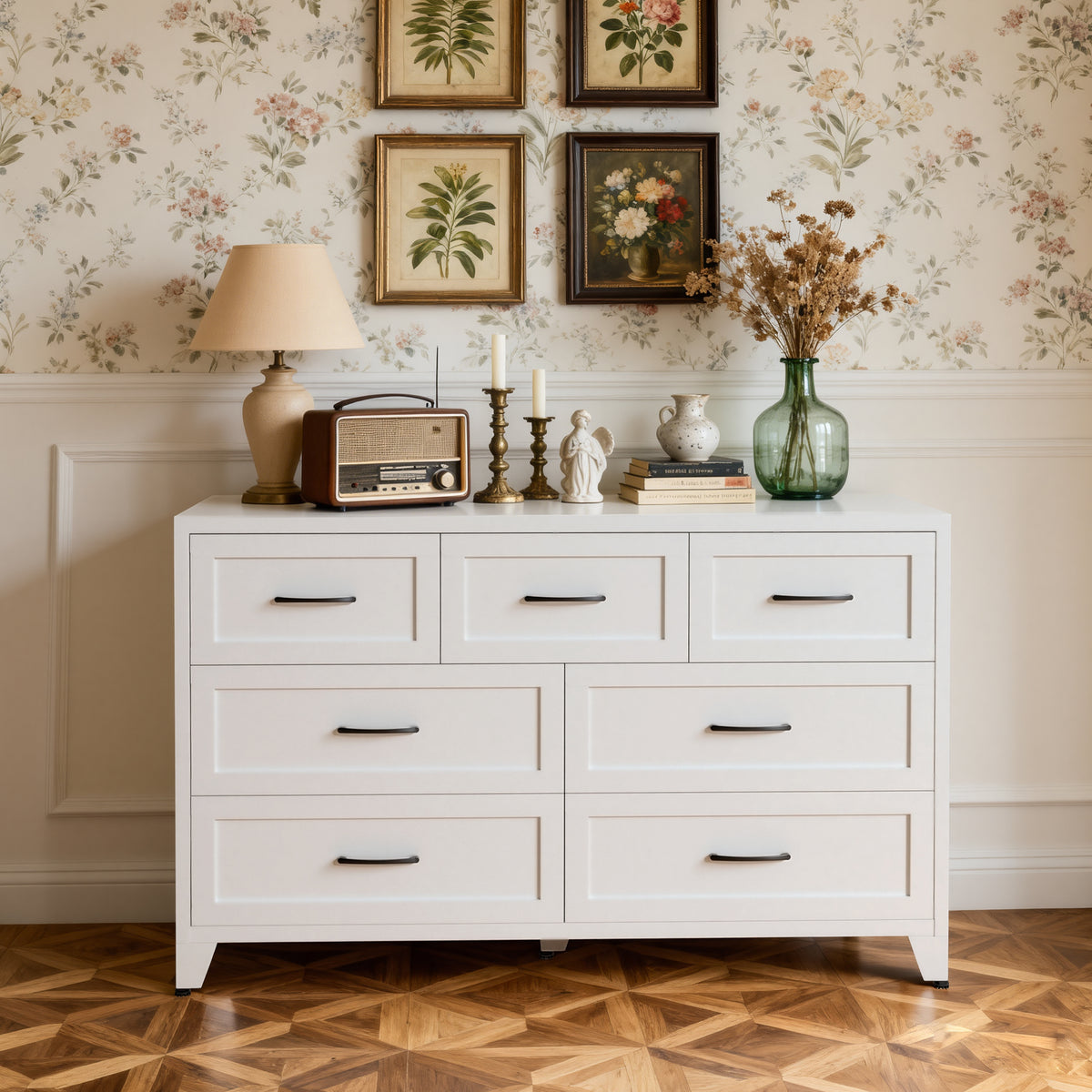7-Drawer Dresser, Wide Low-Profile Storage Cabinet
