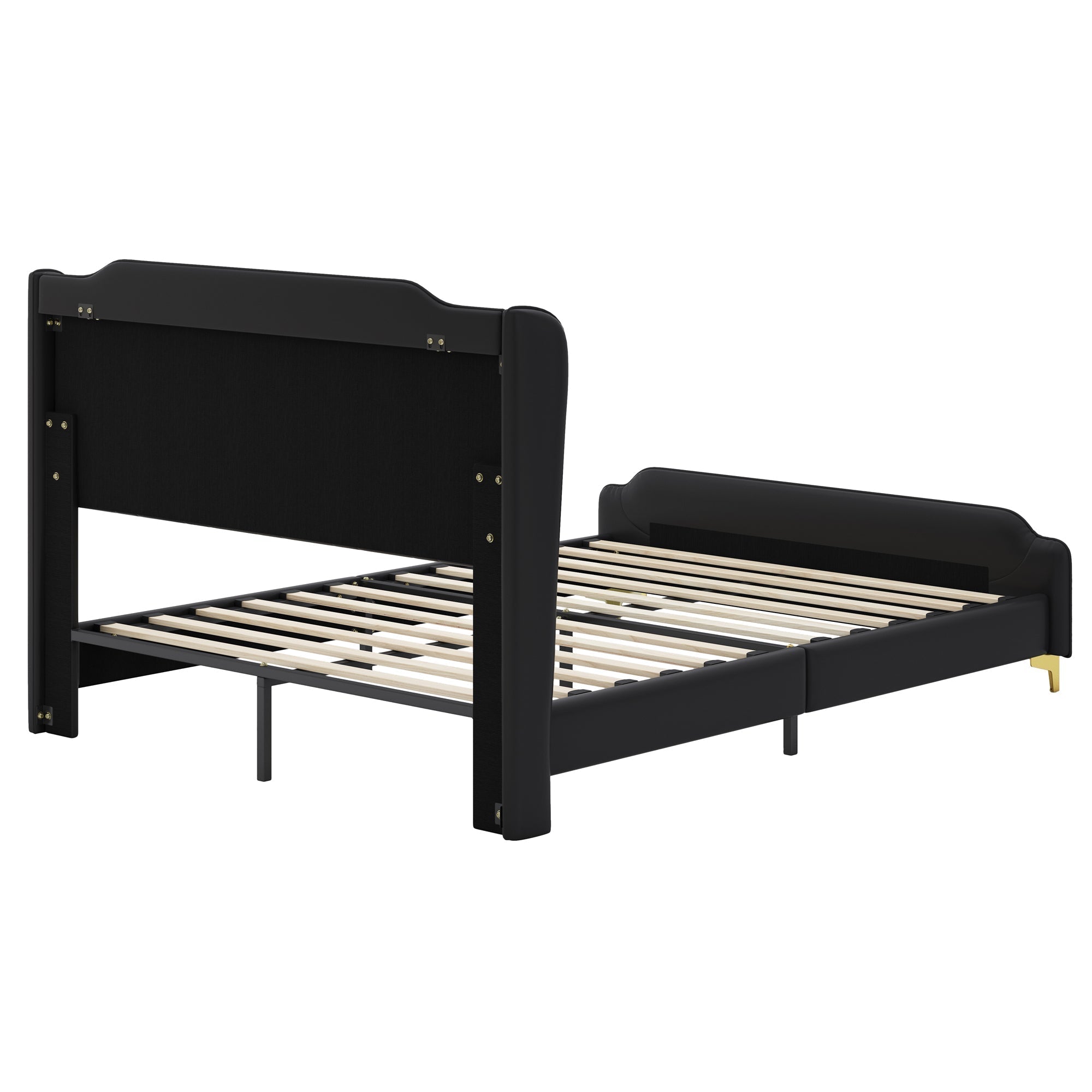 Queen Size Leather Bed Frame with Wingback Headboard & Footboard