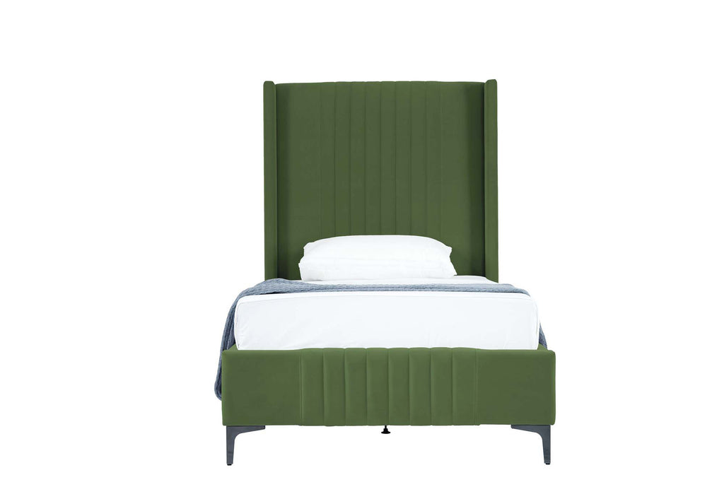 Promenade Upholstered Velvet Twin Bed in Moss