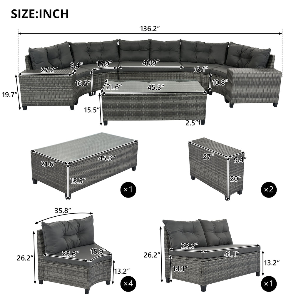 8-Pieces Outdoor Wicker Round Sofa Set