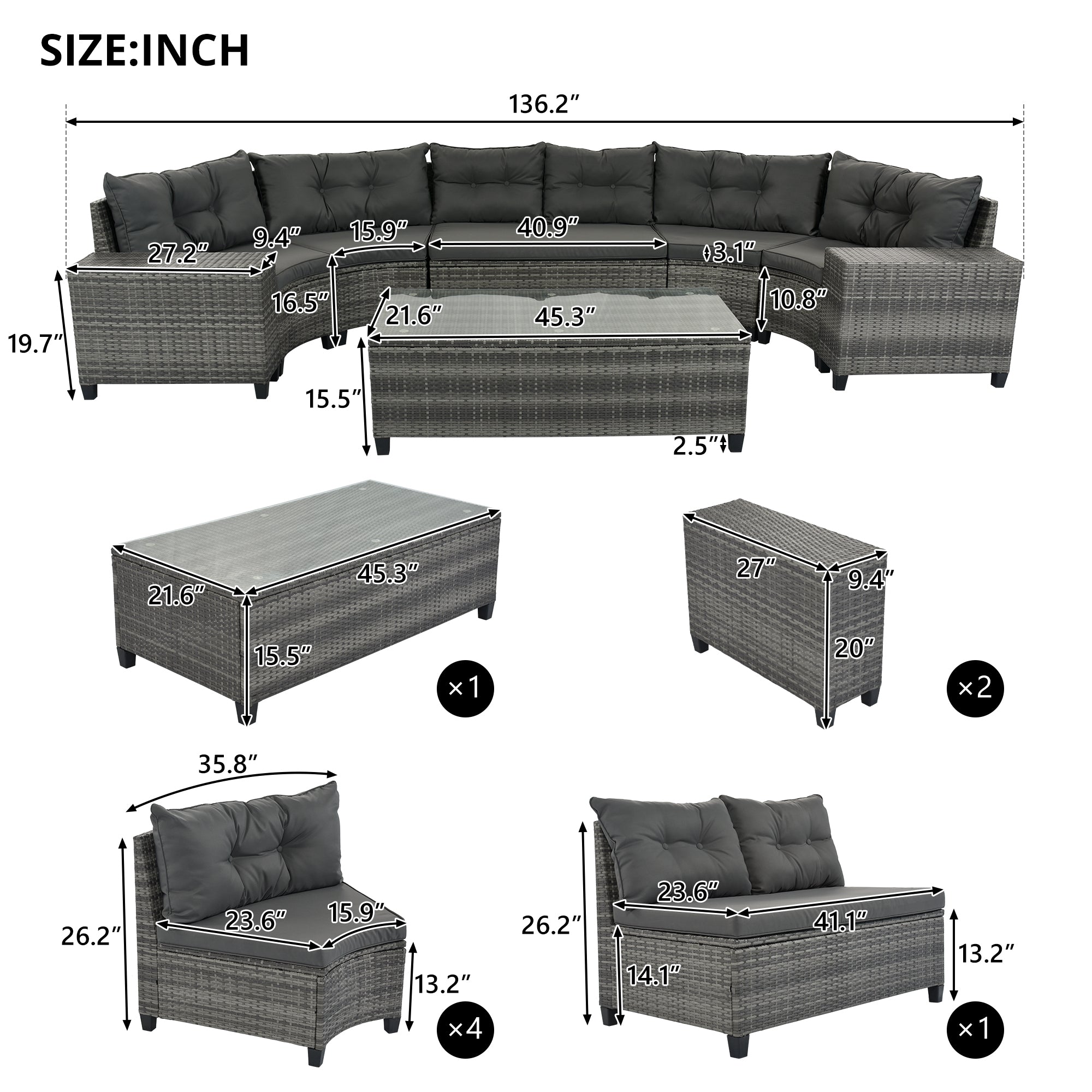 8-Pieces Outdoor Wicker Round Sofa Set