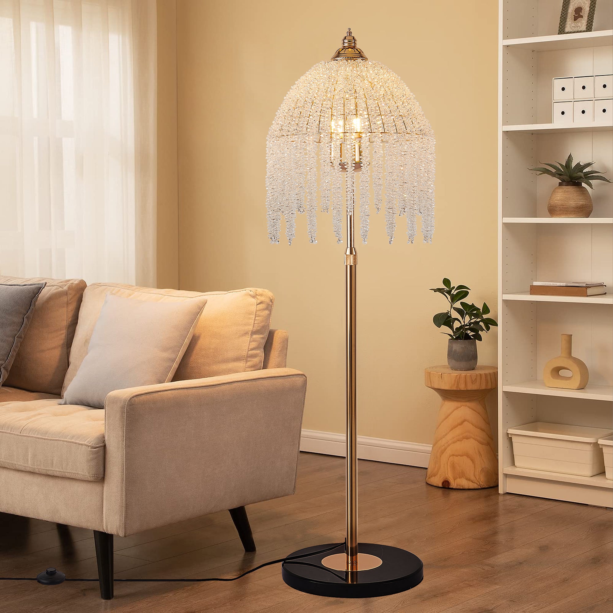 3-Light Elegant Crystal Floor Lamp