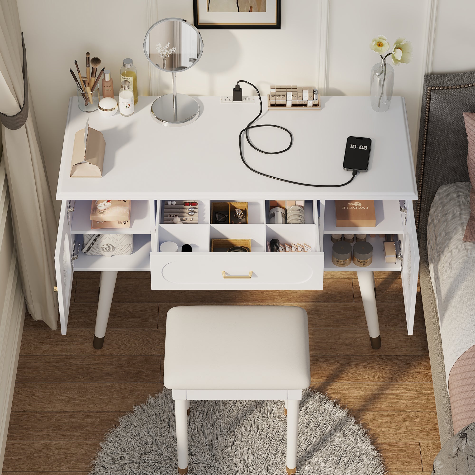Elegant Vanity Makeup Table & Chair Set