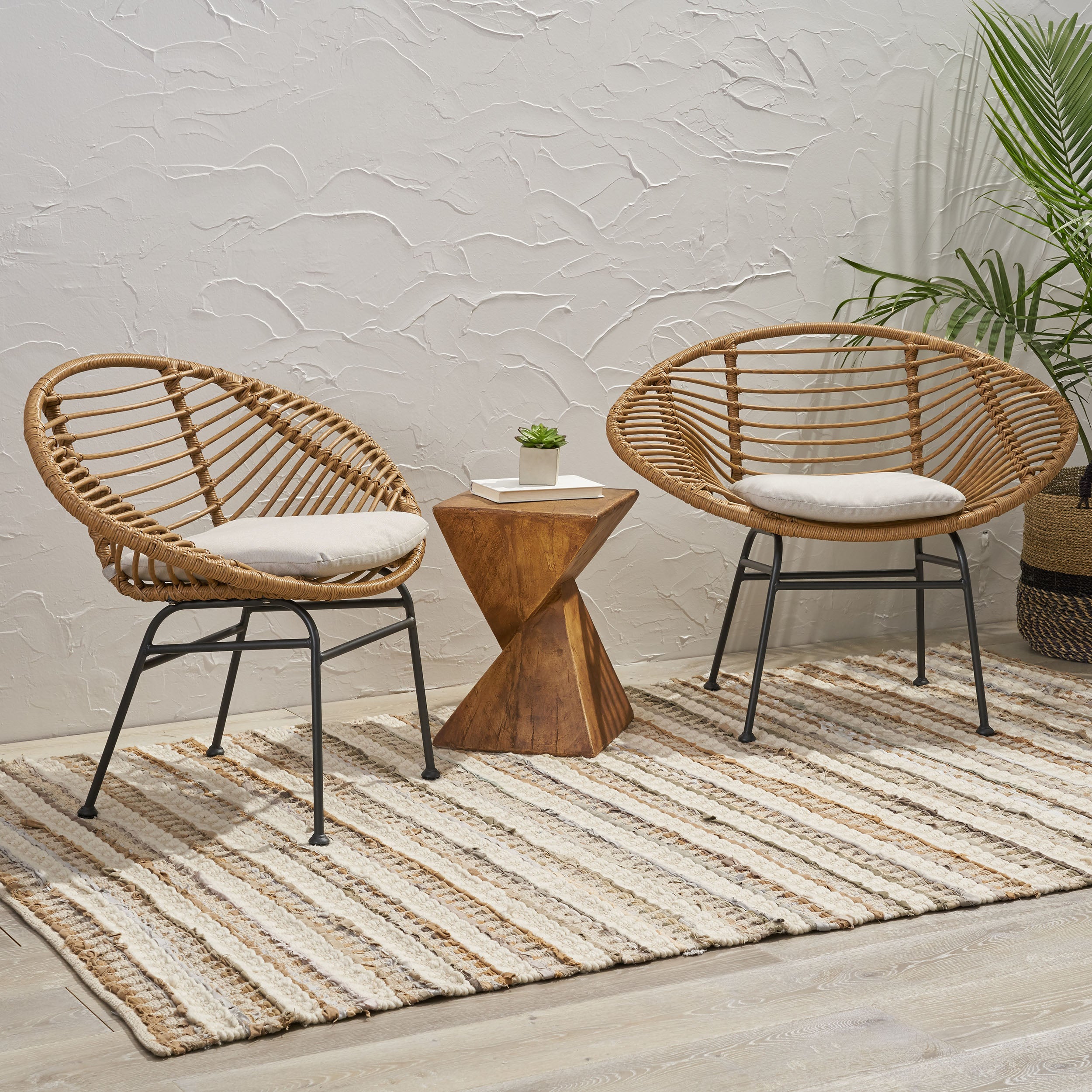 Engle Outdoor Woven Patio Chair with Cushions (Set of 2)